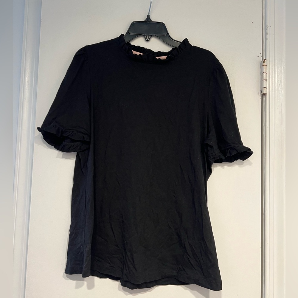Boden Black Ruffle Sleeve Top